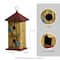 Glitzhome® 11.75" Yellow Washed 3D Metal Flowers Distressed Wood Cottage Birdhouse